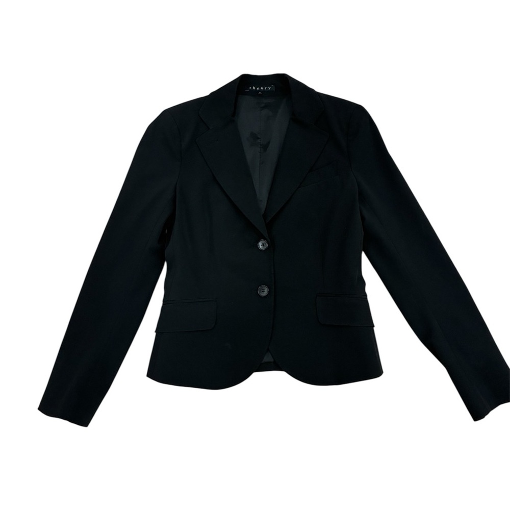 Theory Black Tailored Blazer Size 4 Slim Fit 2-Button Stretch Made in USA